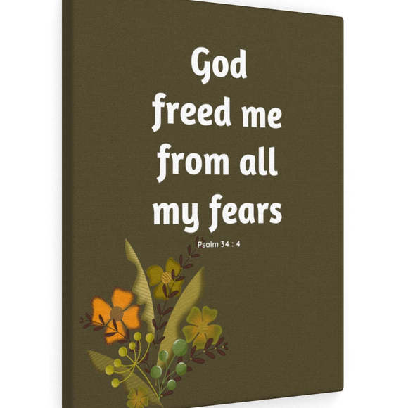Scripture Sign God Freed Me Flowers Psalm 34:4 Bible Verse Canvas Christian Wal